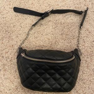 Black quilted fanny pack